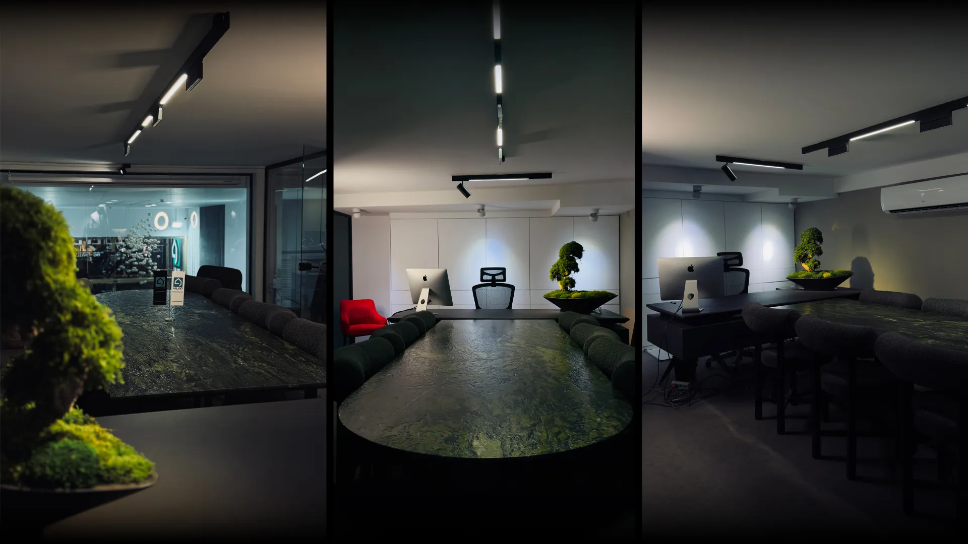 مشاور املاک در حال گفتگو با خانواده‌ای در دفتر مدرن